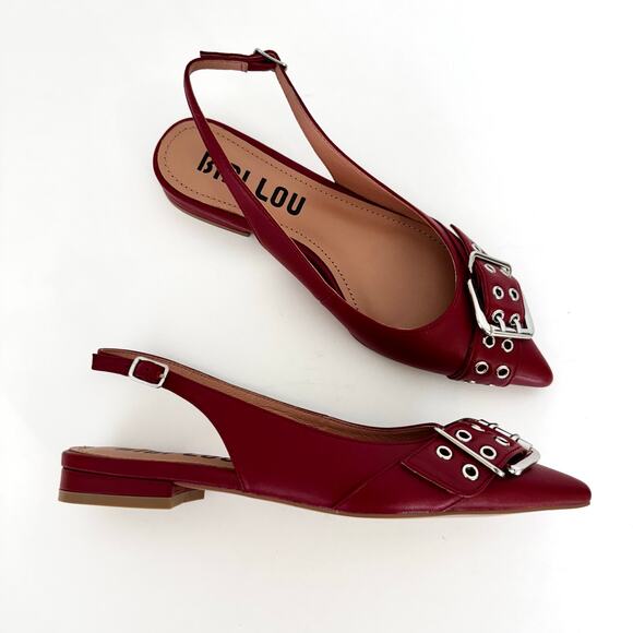 Bibi Lou Samira Motto Pointed Toe Slingback Sandals Flats Carmine | EU 36 (US 6) - Picture 2 of 13